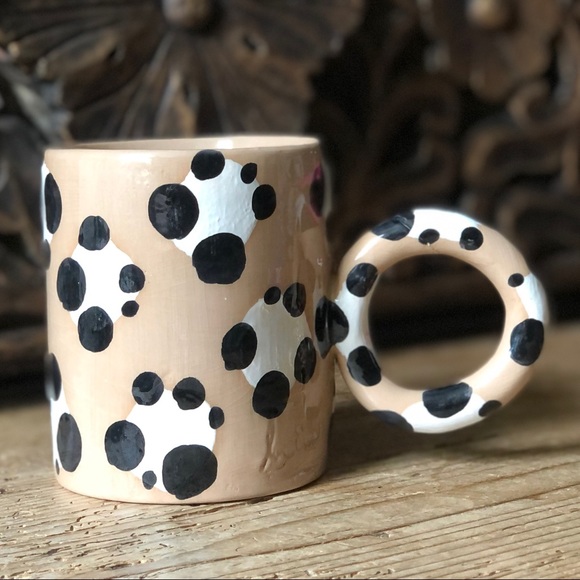 NWOT New LUX EROS Handmade Tan Round Handle Spotted Leopard Artsy Ceramic Mug - Picture 6 of 17